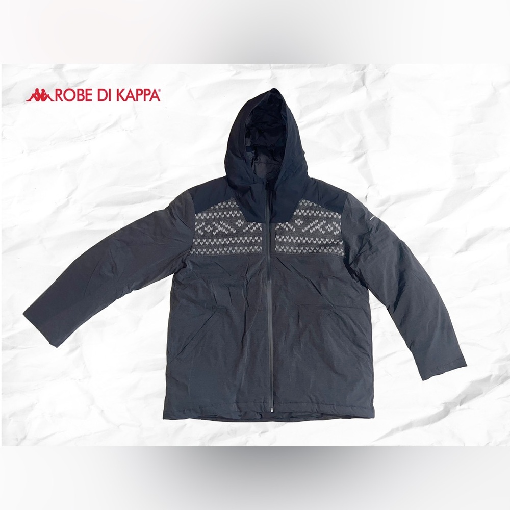 Robe Di Kappa Men’s Charcoal and Black with Knit Panels Hooded Padded Jacket